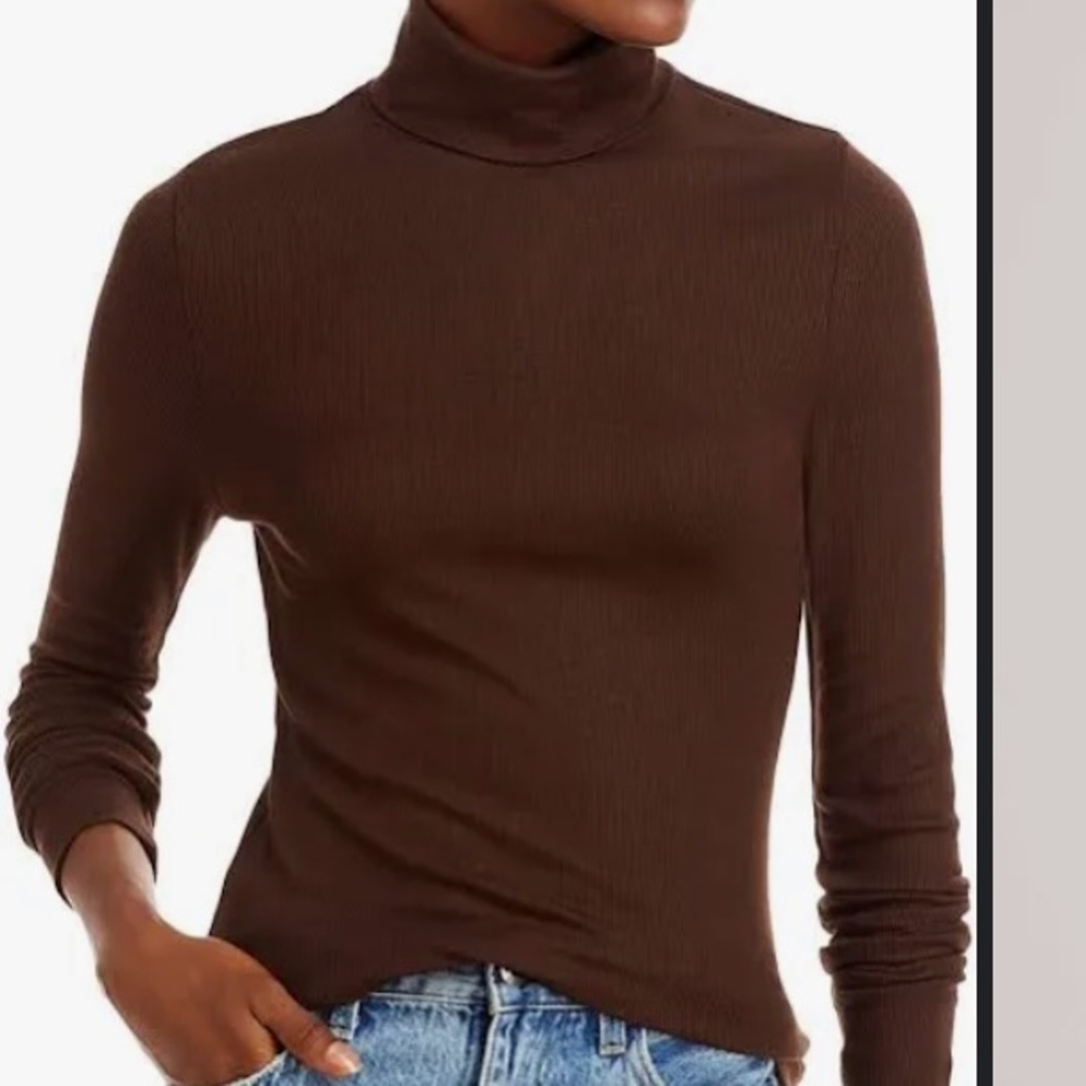 Three Dots Ribbed Turtleneck In Brown/Coffee Bean Xs